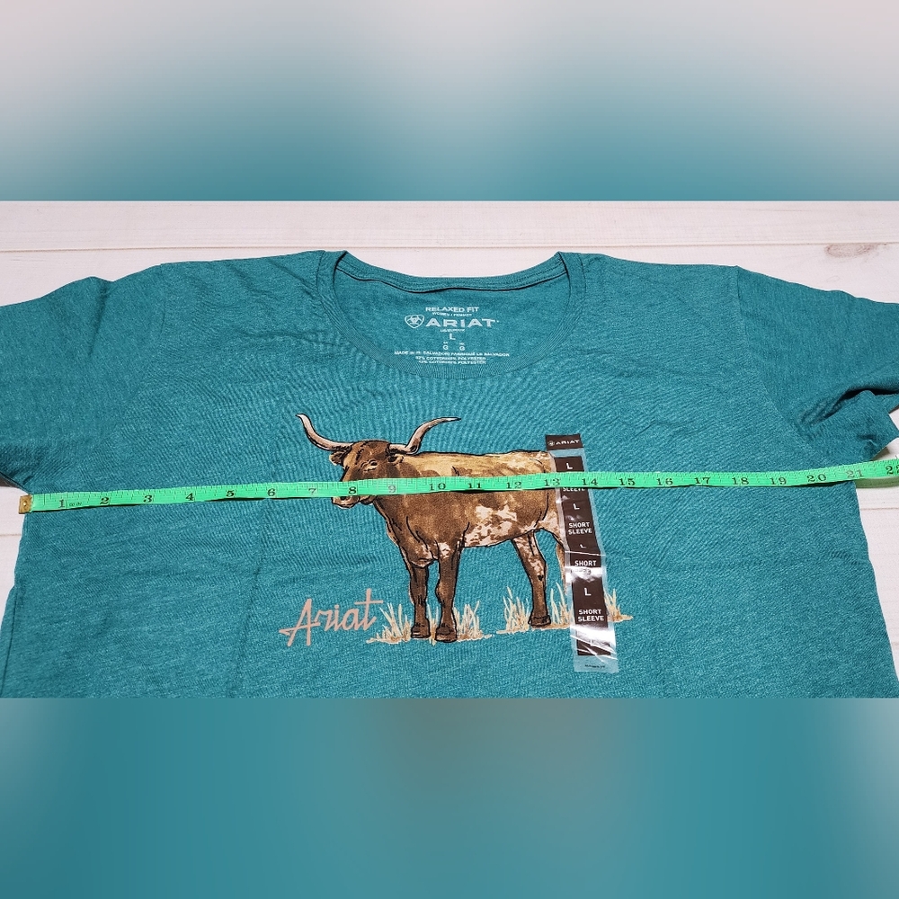 NWT Ariat Longhorn Watercolor Short Sleeve Teal Green T-Shirt Size Small / Large - Picture 9 of 11